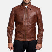Open hem &amp; Hem Craftsmanship Construction Detail on Men's Inferno Brun Skinnjakke for Herre