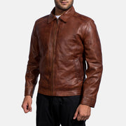 Styled Fit Perspective of Men's Inferno Brun Skinnjakke for Herre on Model - Natural Daylight Drape