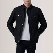 Irwin Svart Waxed Canvas Field Skinnjakke for Herre For Men in Black Waxed Cotton Canvas - Front Profile View &amp; Tailored Silhouette | Buy Online