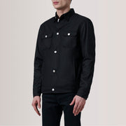 Irwin Svart Waxed Canvas Field Skinnjakke for Herre For Men - Lateral Side Profile View Showing Sleeve Cut &amp; Athletic Taper Fit