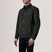 Irwin Olive Waxed Canvas Field Skinnjakke for Herre For Men - Lateral Side Profile View Showing Sleeve Cut &amp; Athletic Taper Fit