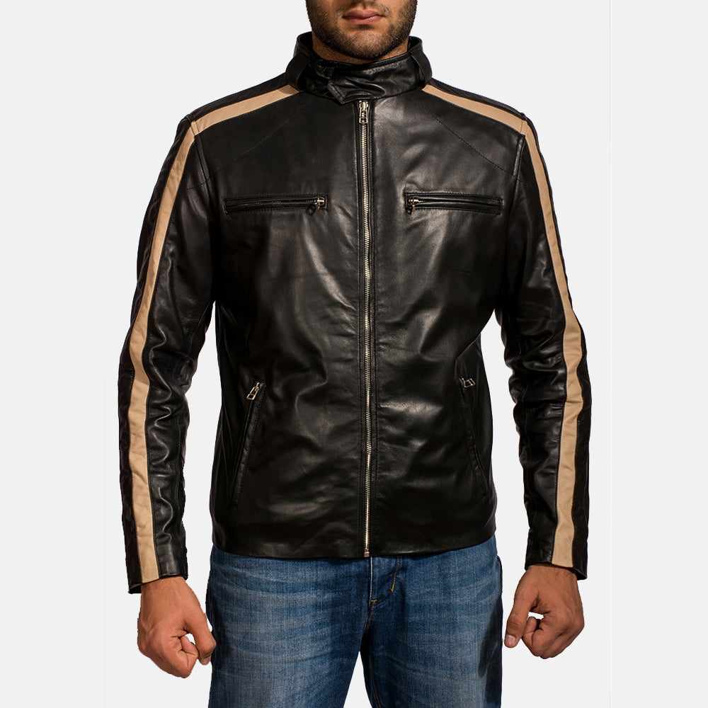 Men's Jack Svart Bikerjakke i Skinn for Herre in Black Sheepskin Leather - Front Profile View &amp; Tailored Silhouette | Buy Online