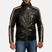 Men's Jack Svart Bikerjakke i Skinn for Herre in Black Sheepskin Leather - Front Profile View &amp; Tailored Silhouette | Buy Online