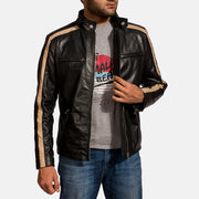 Men's Jack Svart Bikerjakke i Skinn for Herre - Lateral Side Profile View Showing Sleeve Cut &amp; Athletic Taper Fit