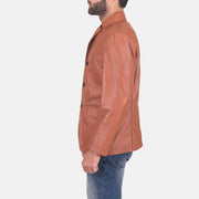 James Lys brun Brun Skinnblazer for Herre - Lateral Side Profile View Showing Sleeve Cut &amp; Athletic Taper Fit