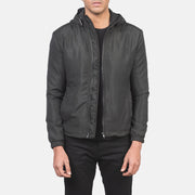 
Jimmy Black Hooded Windbreaker Jacket in Black Polyester - Front Profile View & Tailored Silhouette | Buy Online