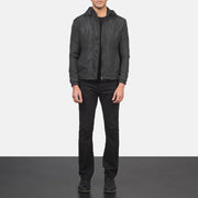 
Jimmy Black Hooded Windbreaker Jacket - Lateral Side Profile View Showing Sleeve Cut & Athletic Taper Fit
