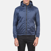 
Jimmy Blue Hooded Windbreaker Jacket in Blue Nylon - Front Profile View & Tailored Silhouette | Buy Online