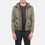 
Jimmy Green Hooded Windbreaker Jacket in Green Nylon - Front Profile View & Tailored Silhouette | Buy Online