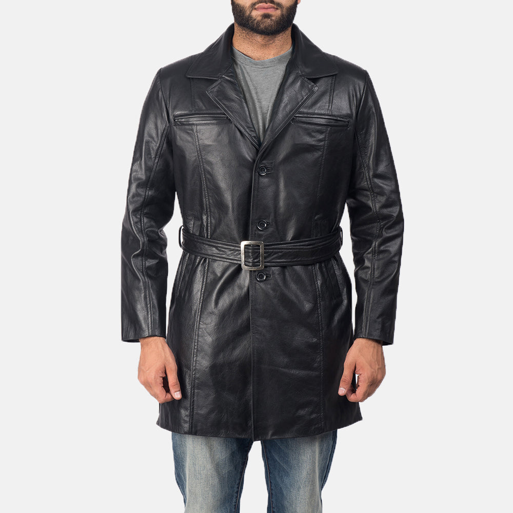Men's Jordan Svart Skinnkåpe for Herre in Black Cowhide Leather - Front Profile View &amp; Tailored Silhouette | Buy Online