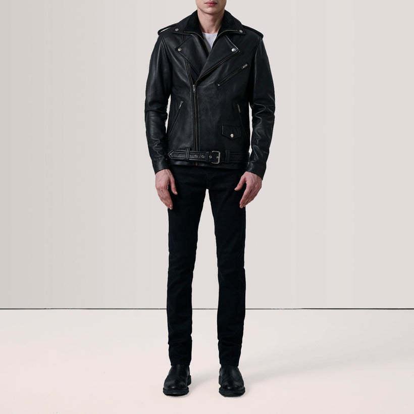 Kole Svart Leather Double Rider Skinnjakke for Herre