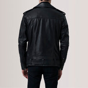 Close-Up Detail of Notch &amp; Zipper &amp; Waist Straps Hardware on Kole Svart Leather Double Rider Skinnjakke for Herre For Men