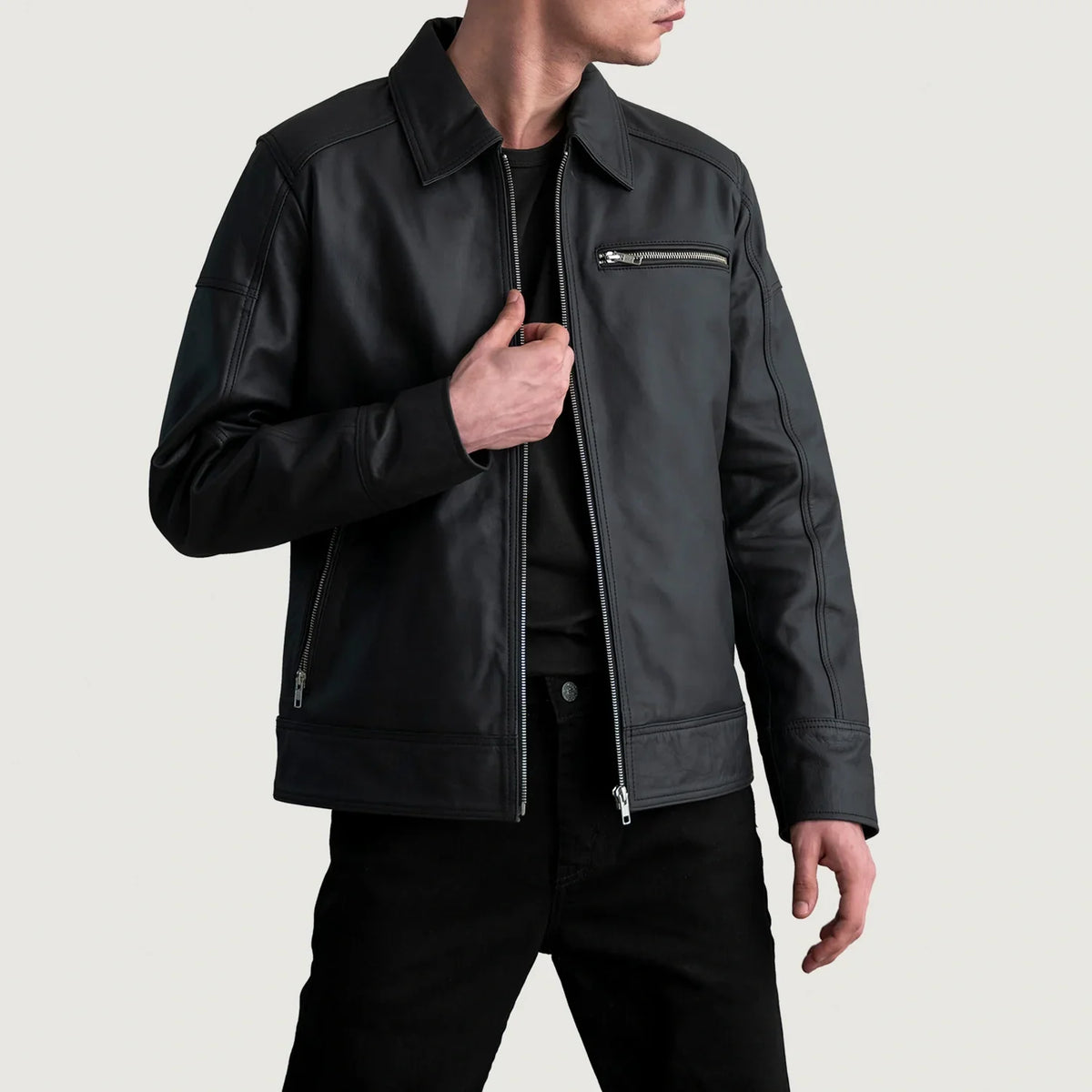 Lavendard Bikerjakke i Skinn for Herre – alternate product view 1