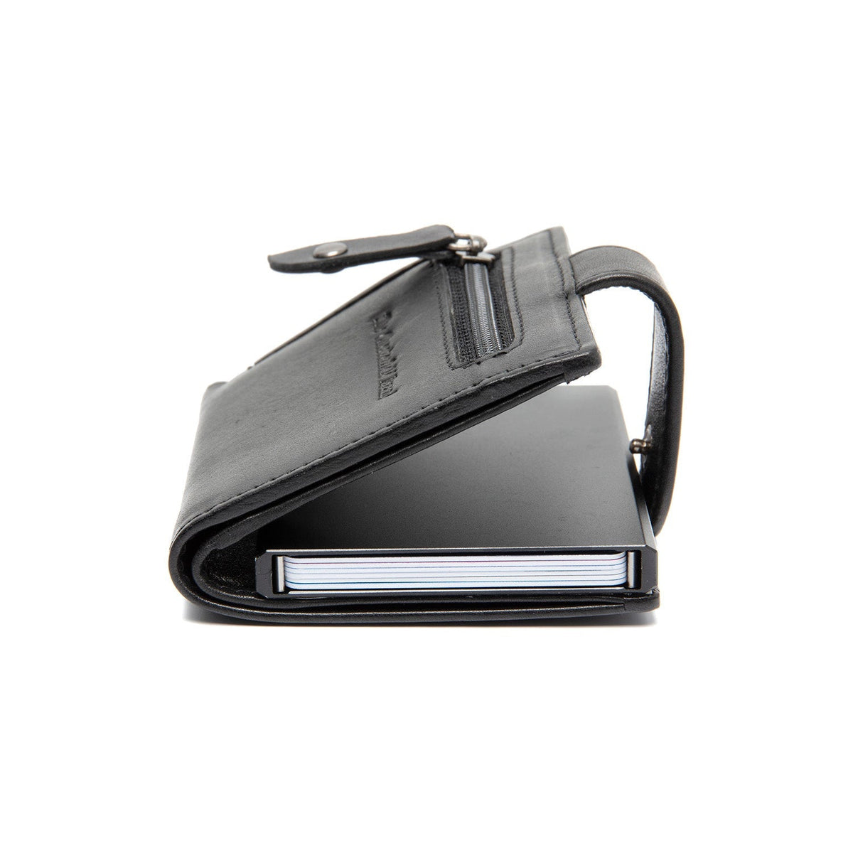 Barrea Full-Grain Leather Card Holder for Kvinner - Structured Side Profile Showing Gusset Depth &amp; Expansion Capacity