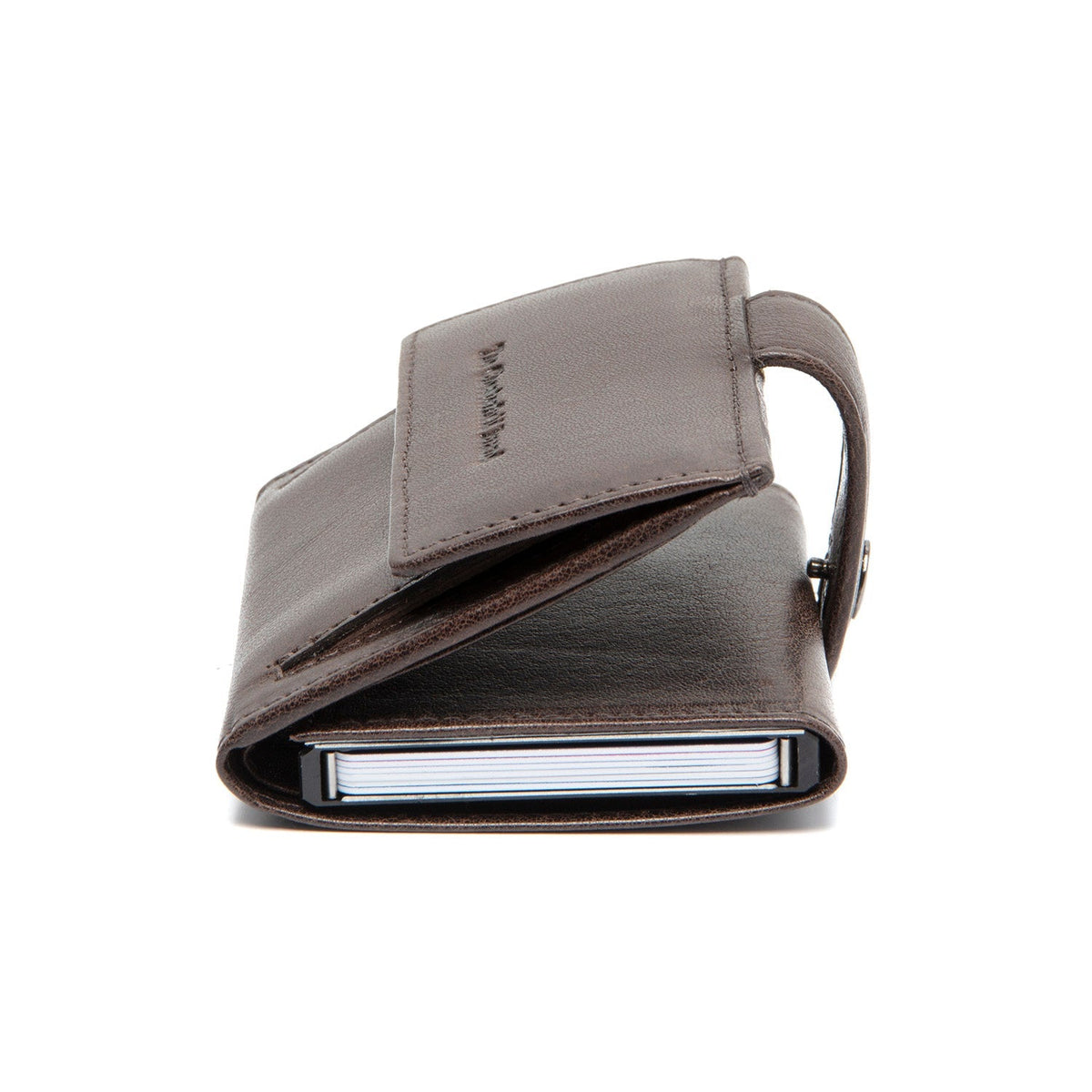 Solid Antique Brass Hardware &amp; Heavy-Duty Dual Zipper Detail on Varrano Full-Grain Leather Card Holder for Kvinner
