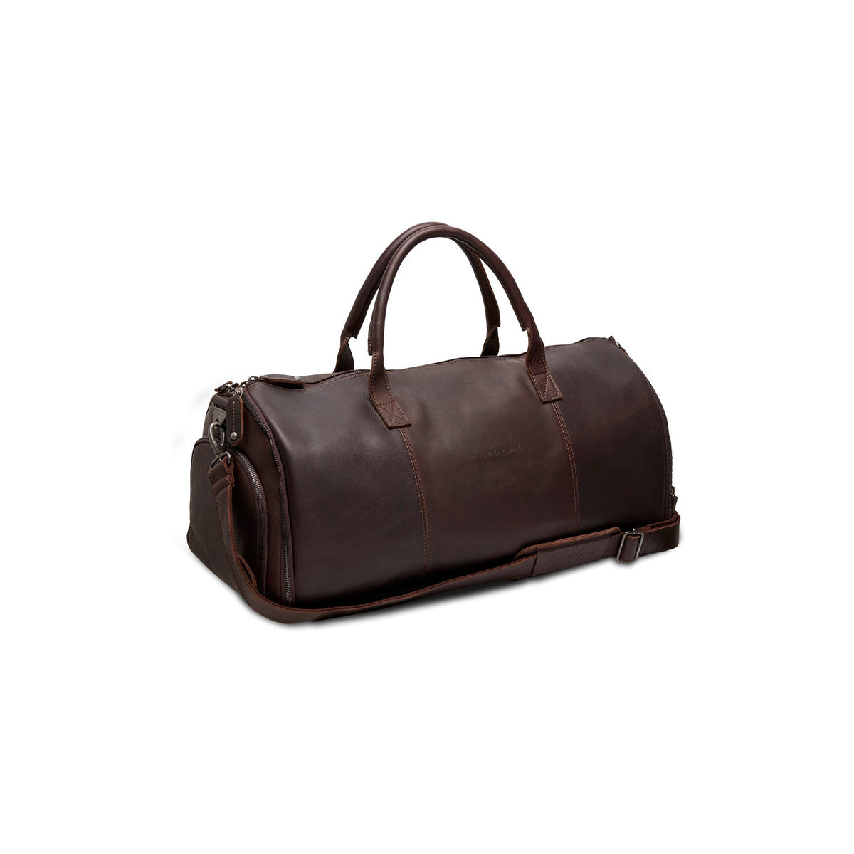 Styled Fit Perspective of Leather Garment Bag Finlay for Kvinner on Model - Natural Daylight Drape