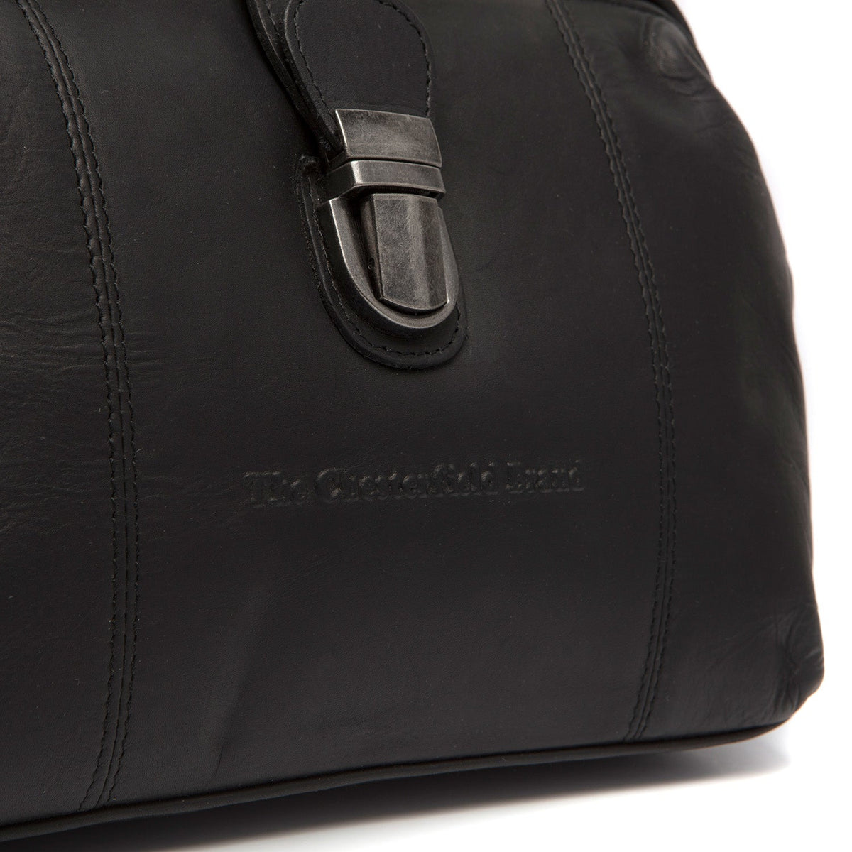 Close-Up Detail of Classic Collar &amp; Heavy-Duty Zipper Hardware on Rachael Full-Grain Leather Handbag for Kvinner