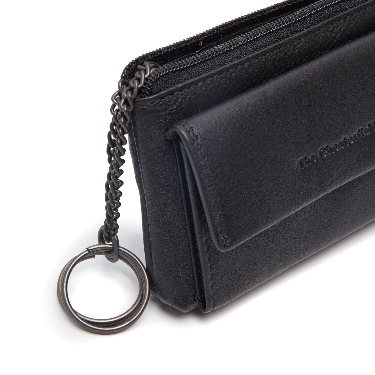 Close-Up Detail of Classic Collar &amp; Heavy-Duty Zipper Hardware on Torano Full-Grain Leather Key Case for Kvinner