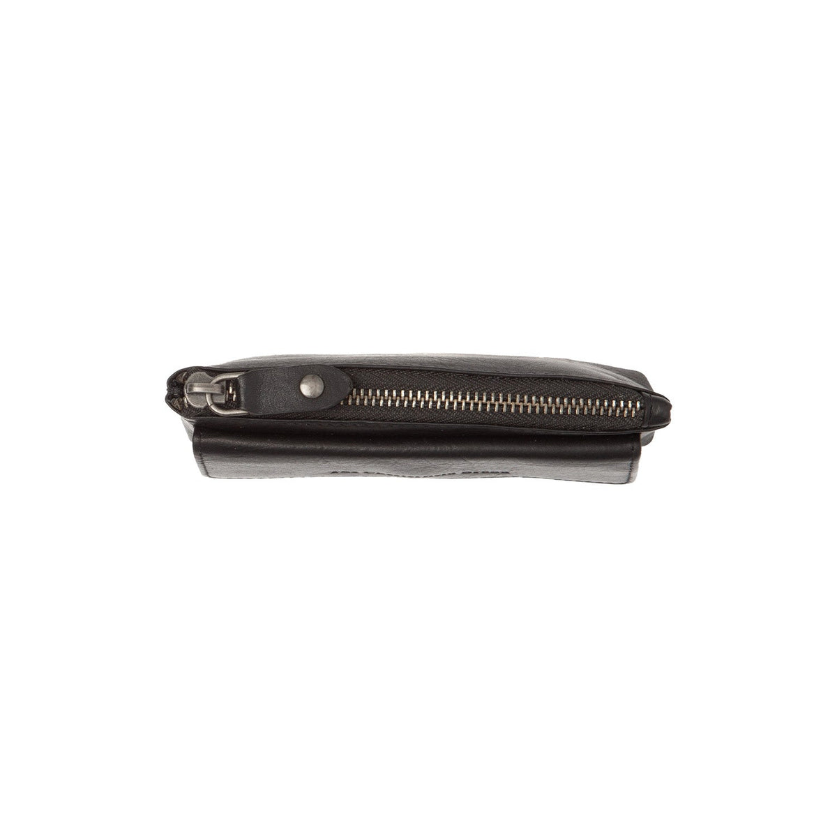 Close-Up Detail of Classic Collar &amp; Heavy-Duty Zipper Hardware on Violette Full-Grain Leather Key Case for Kvinner