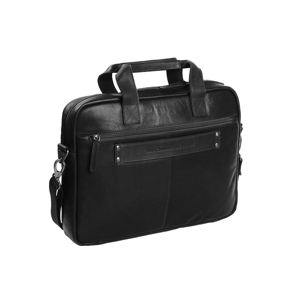 
Solid Antique Brass Hardware & Heavy-Duty Dual Zipper Detail on Calvi Full-Grain Leather Laptop Bag