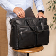 Misha Full-Grain Leather Laptop Bag for Kvinner - Structured Side Profile Showing Gusset Depth &amp; Expansion Capacity