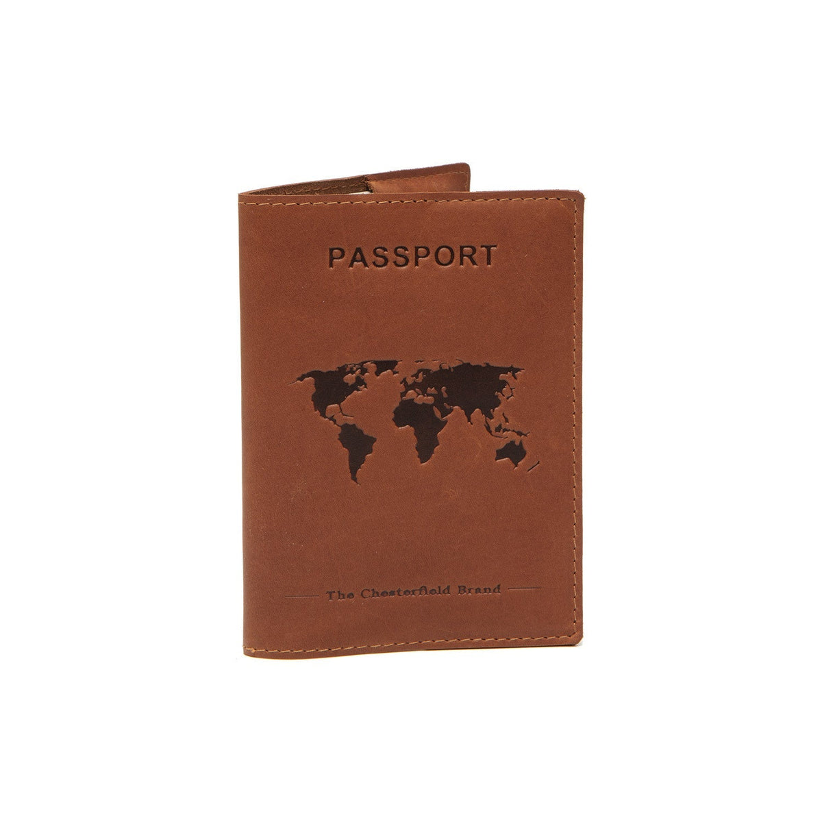 Cognac Leather Passport Case for Kvinner, front view