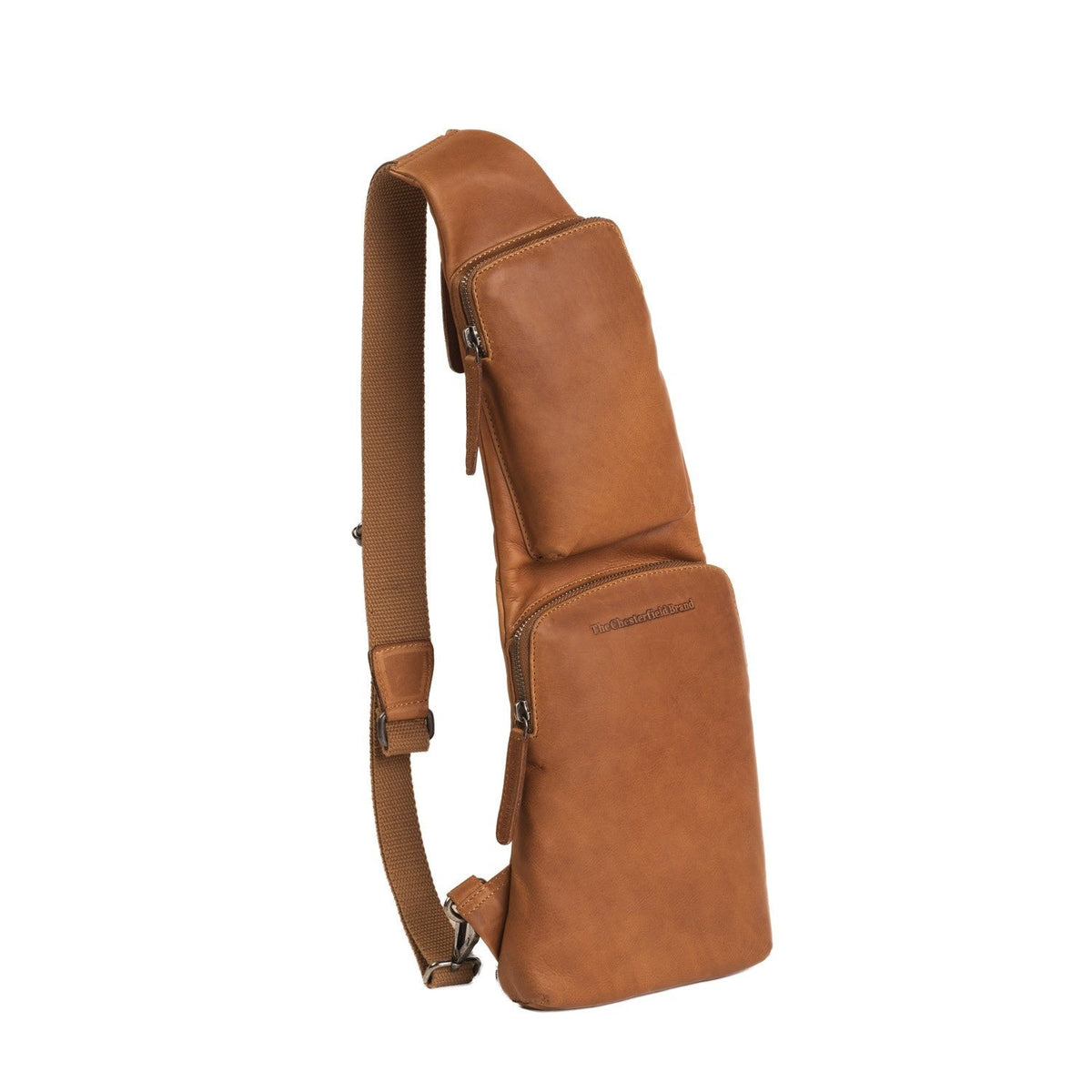 Cognac Leather Sling Bag Logan for Kvinner, front view