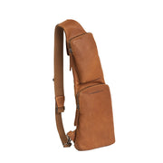 Cognac Leather Sling Bag Logan for Kvinner, front view