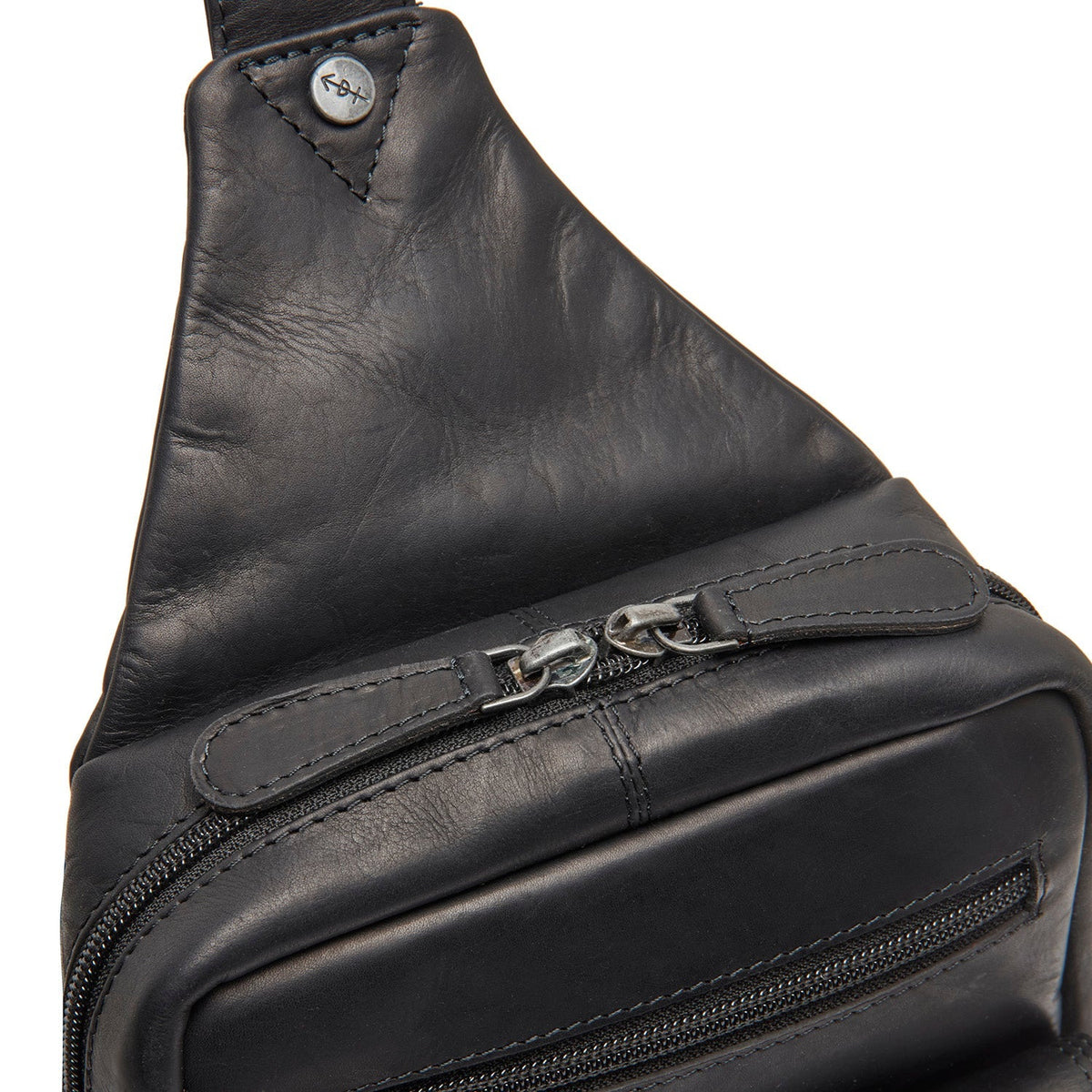 Solid Antique Brass Hardware &amp; Heavy-Duty Dual Zipper Detail on Leather Sling Bag Turelle for Kvinner