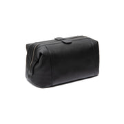 Tailored Rib Cuffs &amp; Hem Craftsmanship Construction Detail on Biassa Full-Grain Leather Toiletry Bag for Kvinner
