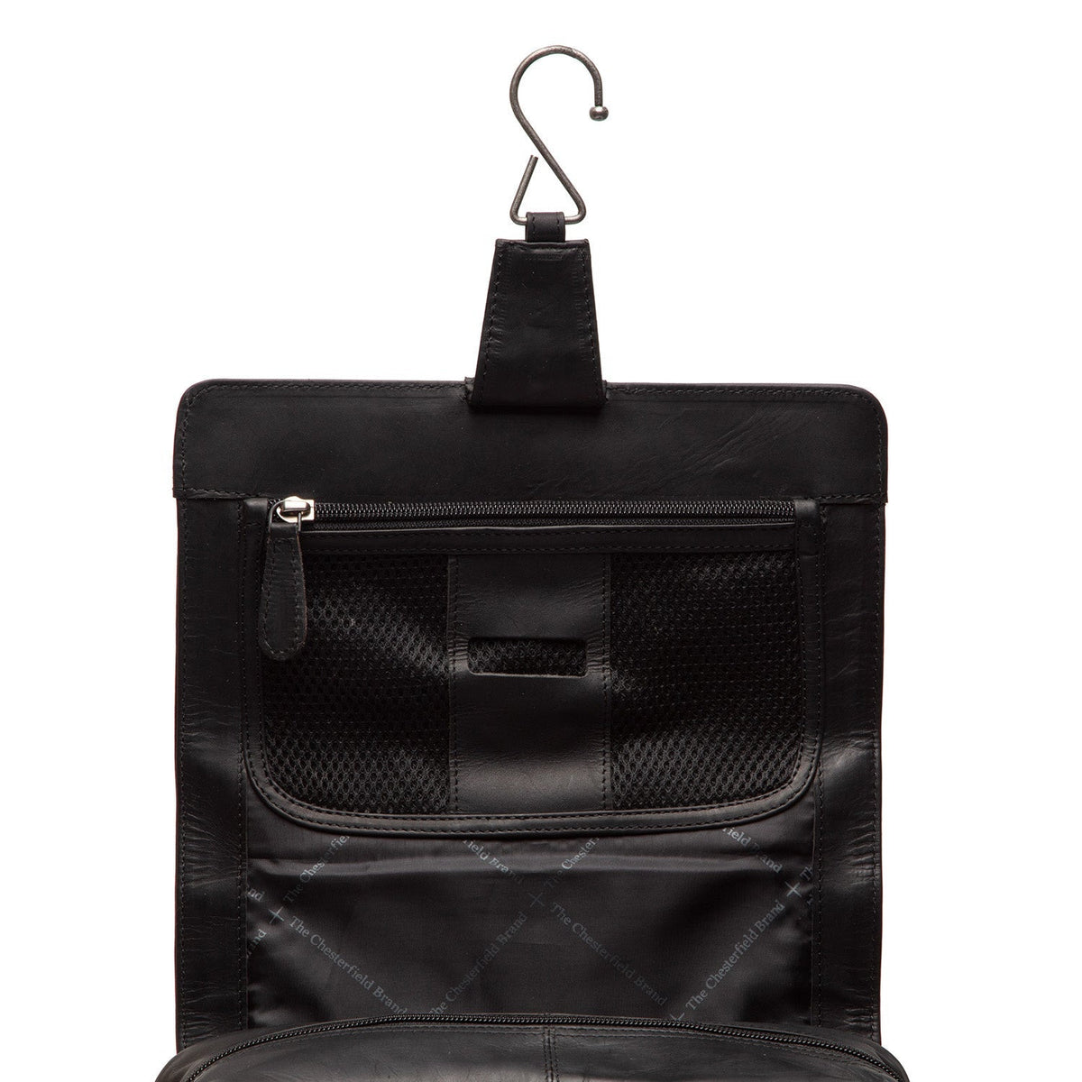 Close-Up Detail of Classic Collar &amp; Heavy-Duty Zipper Hardware on Rosario Full-Grain Leather Toiletry Bag for Kvinner