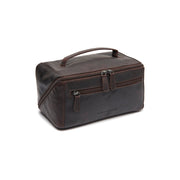 Styled Fit Perspective of Trevia Full-Grain Leather Toiletry Bag for Kvinner on Model - Natural Daylight Drape