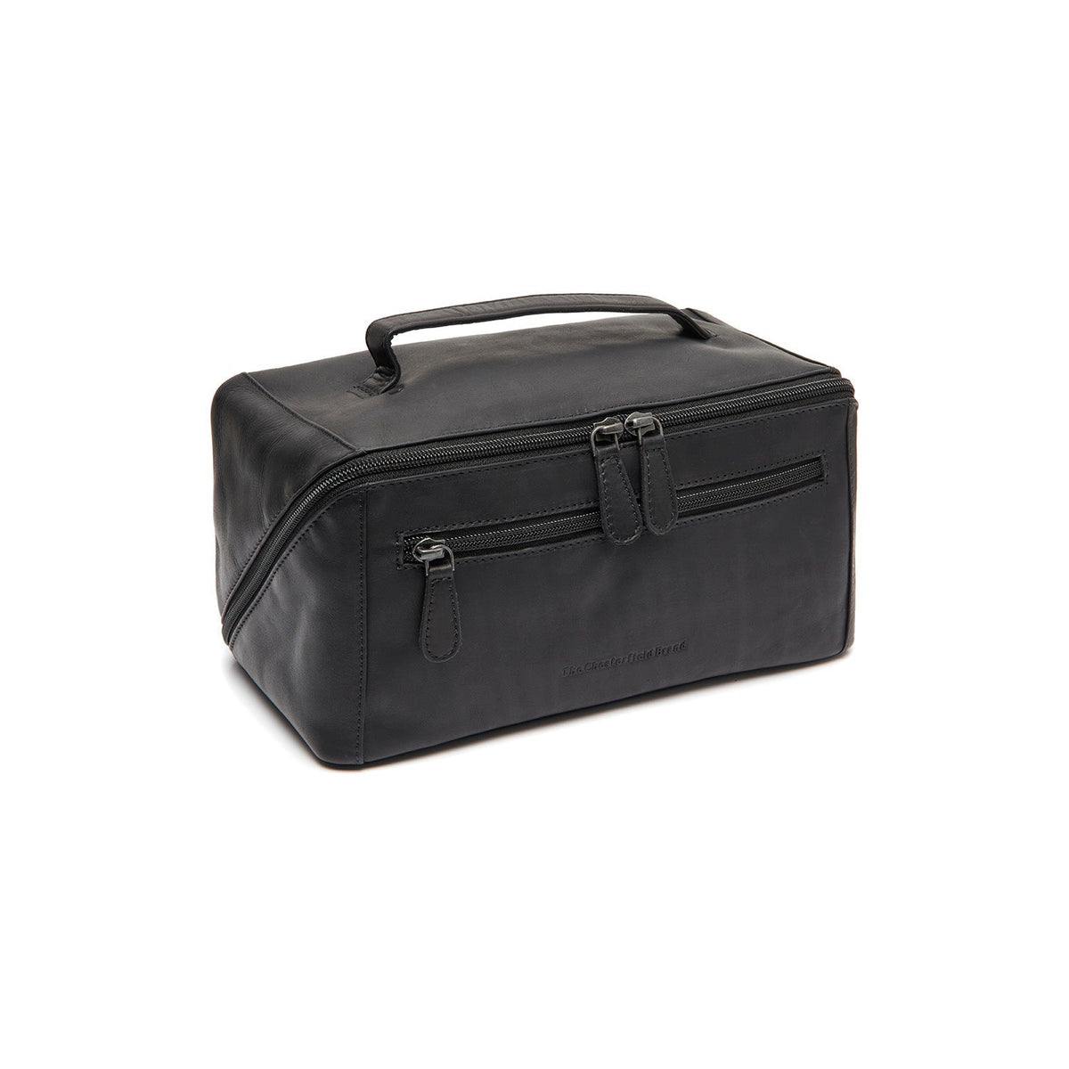 Trevia Full-Grain Leather Toiletry Bag for Kvinner in Classic 100% Full-Grain Leather - Front Profile View &amp; Tailored Silhouette | Buy Online