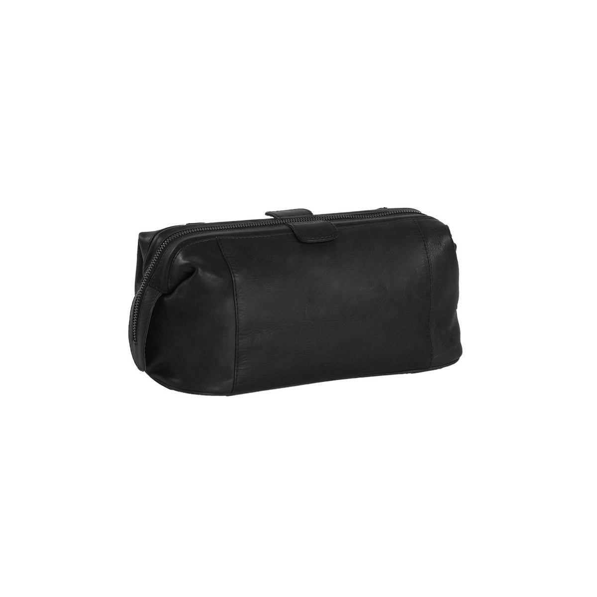 Close-Up Detail of Classic Collar &amp; Heavy-Duty Zipper Hardware on Vince Full-Grain Leather Toiletry Bag for Kvinner