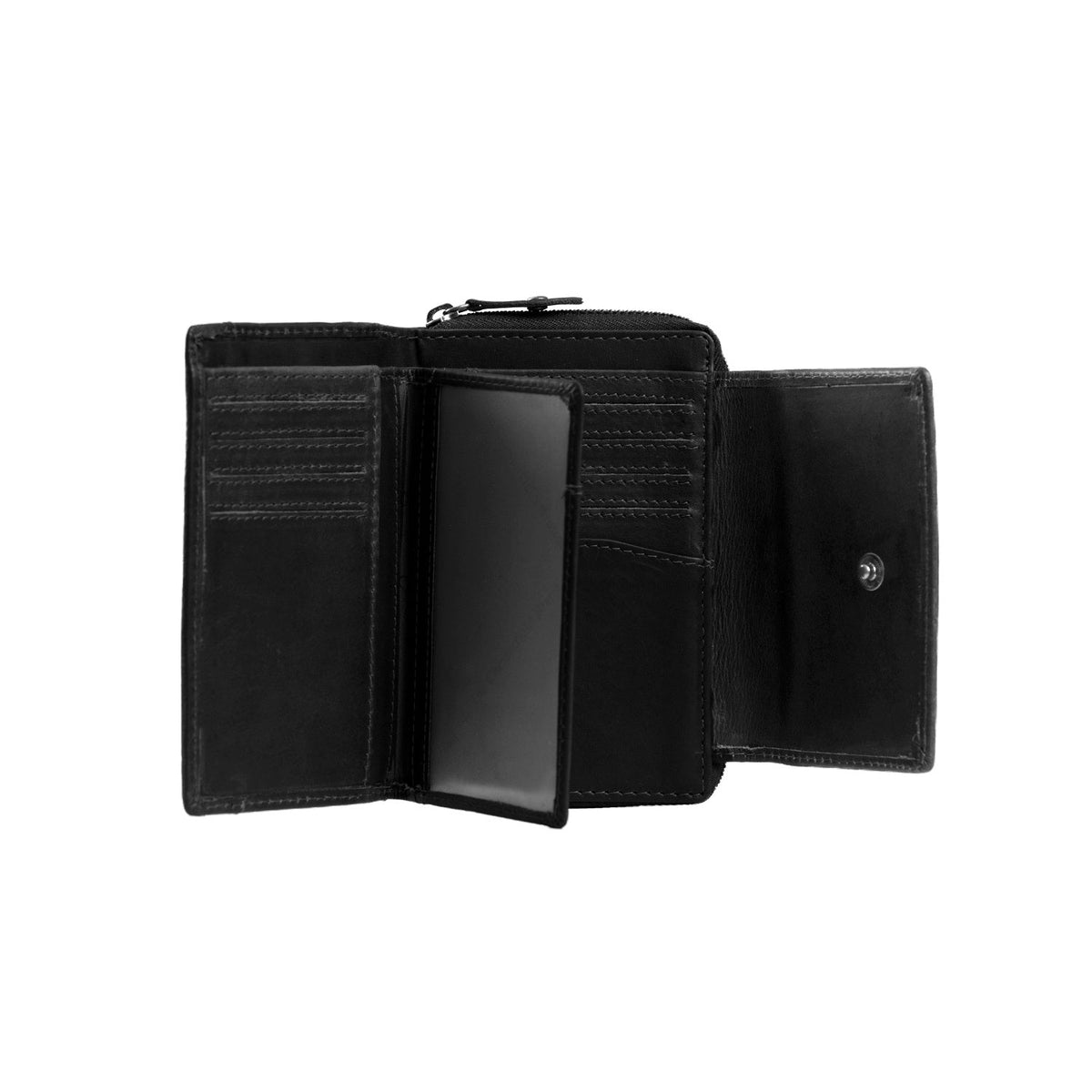 Ascot Full-Grain Leather Wallet for Kvinner - Structured Side Profile Showing Gusset Depth &amp; Expansion Capacity