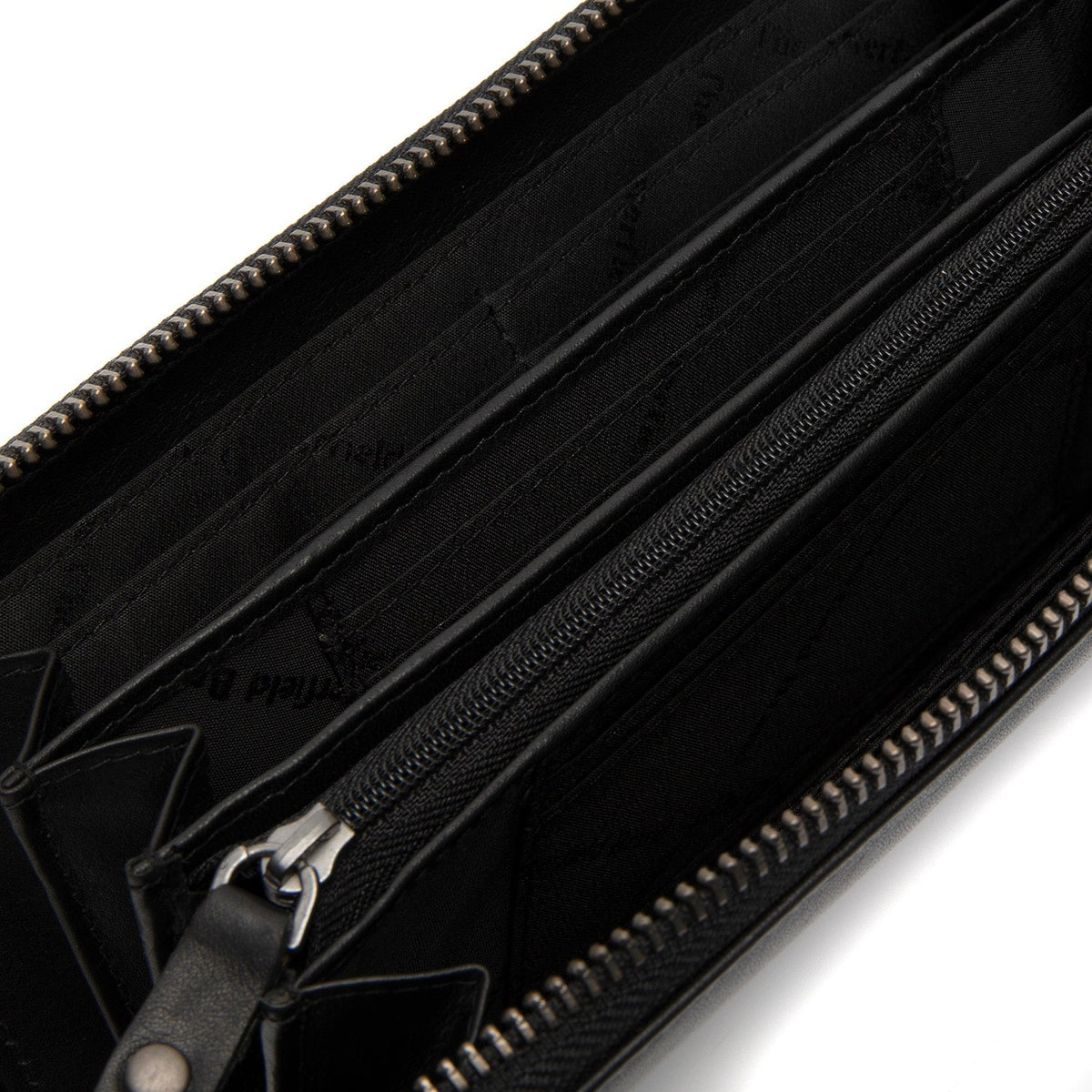 Solid Antique Brass Hardware &amp; Heavy-Duty Dual Zipper Detail on Cantara Full-Grain Leather Wallet for Kvinner