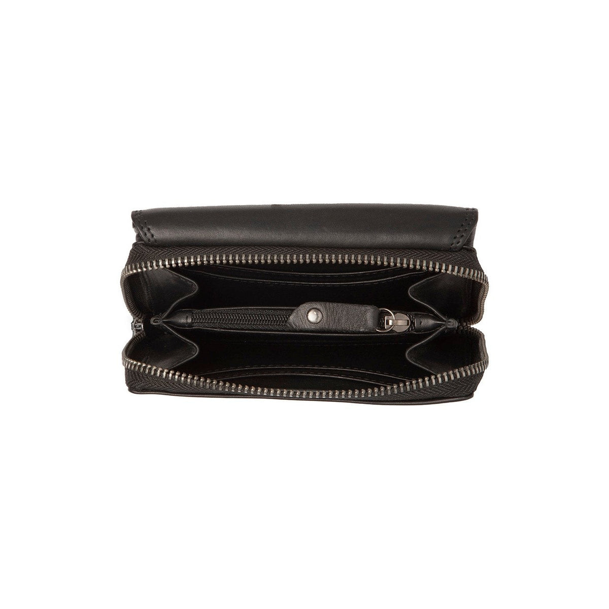 Solid Antique Brass Hardware &amp; Heavy-Duty Dual Zipper Detail on Salviano Full-Grain Leather Wallet for Kvinner