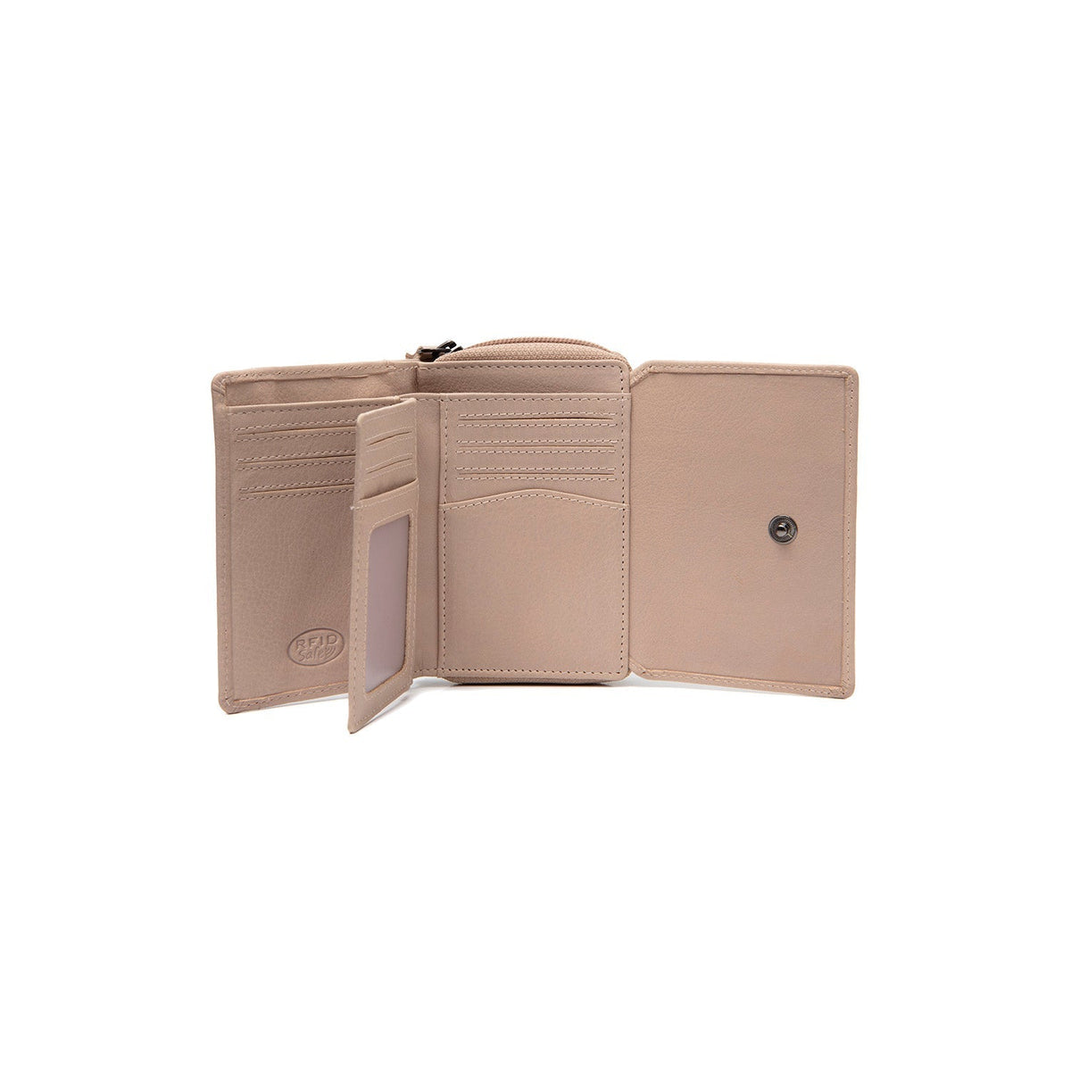 Zelan Full-Grain Leather Wallet for Kvinner - Structured Side Profile Showing Gusset Depth &amp; Expansion Capacity