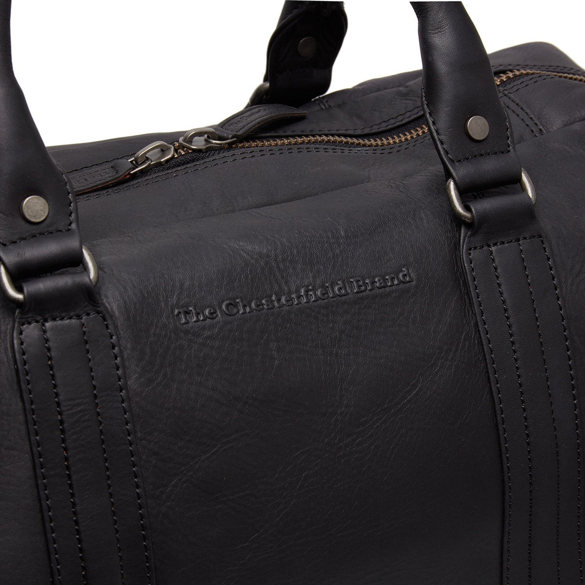 Solid Antique Brass Hardware &amp; Heavy-Duty Dual Zipper Detail on Perth Full-Grain Leather Weekender Bag for Kvinner