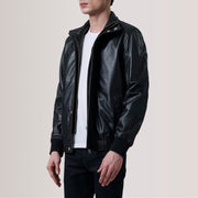 Lester Brun Suede Bomberjakke i Skinn for Herre For Men - Lateral Side Profile View Showing Sleeve Cut &amp; Athletic Taper Fit