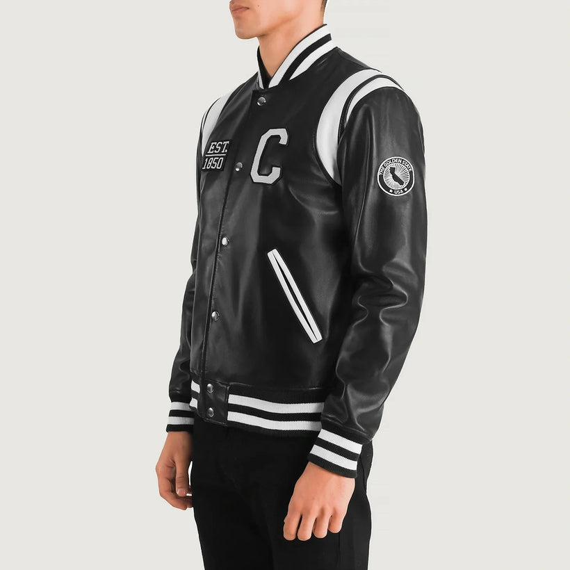 Liberte California Svart Leather Varsity Skinnjakke for Herre