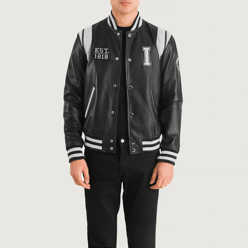Liberte Illinois Svart Leather Varsity Skinnjakke for Herre