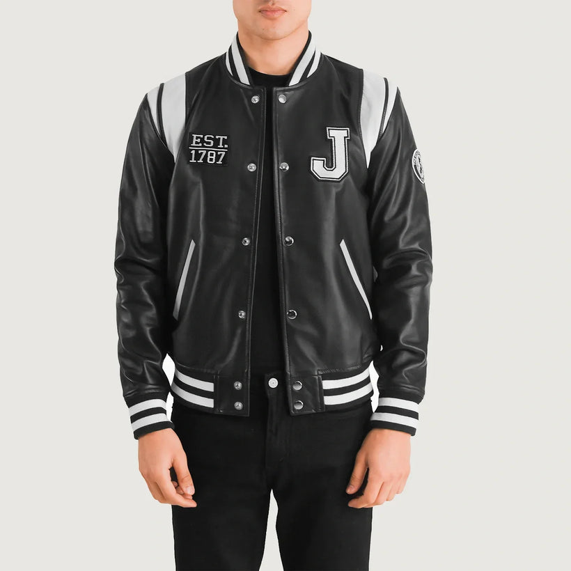 Liberte New Jersey Svart Leather Varsity Skinnjakke for Herre