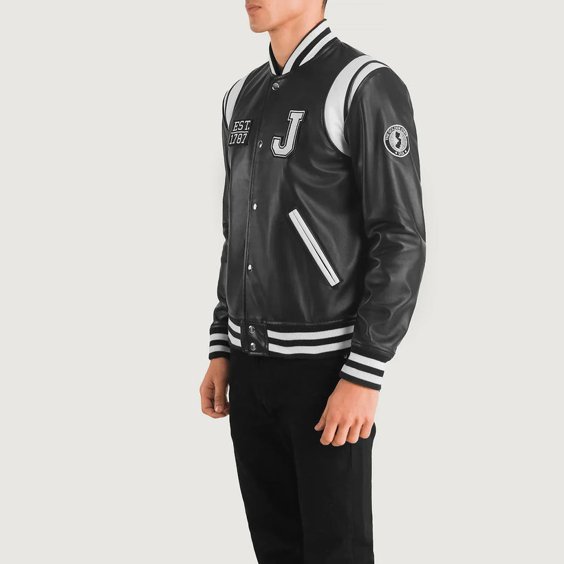 Liberte New Jersey Svart Leather Varsity Skinnjakke for Herre