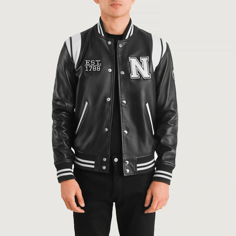 Liberte New York Svart Leather Varsity Skinnjakke for Herre