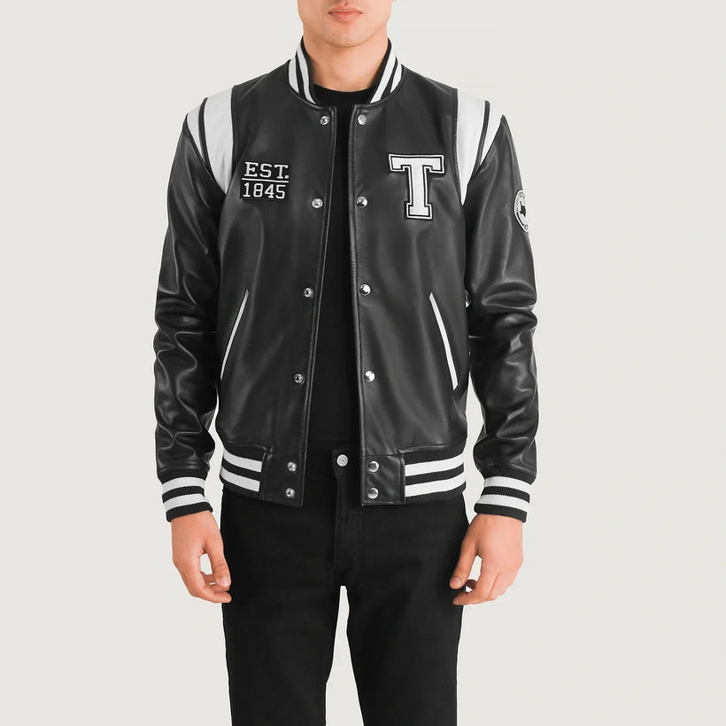 Liberte Texas Svart Leather Varsity Skinnjakke for Herre