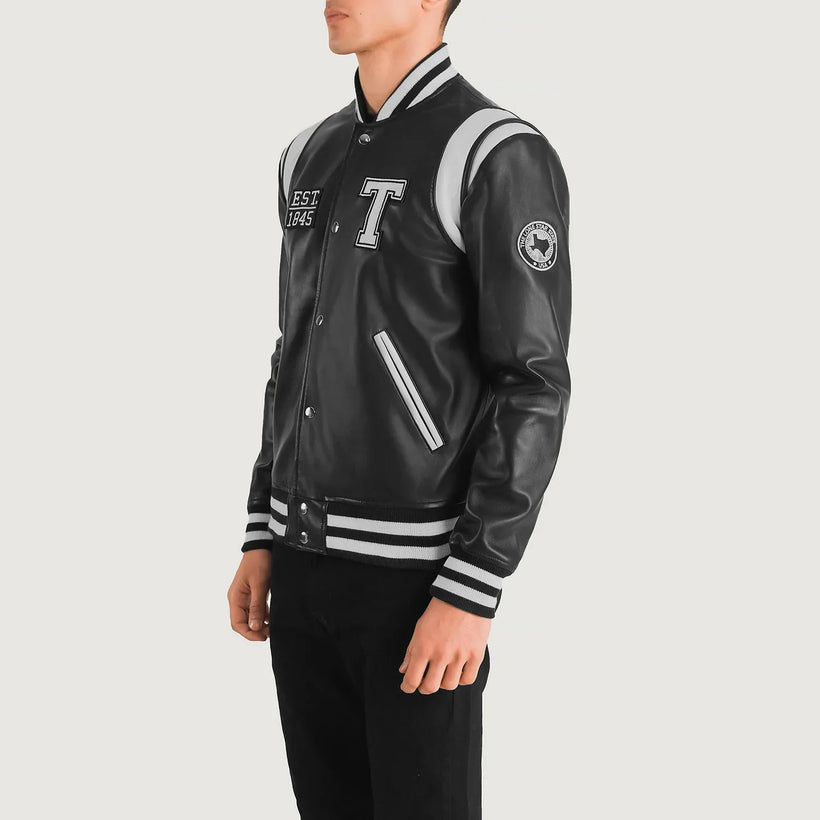 Liberte Texas Svart Leather Varsity Skinnjakke for Herre