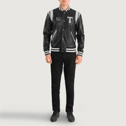 Liberte Texas Svart Leather Varsity Skinnjakke for Herre - Lateral Side Profile View Showing Sleeve Cut &amp; Athletic Taper Fit