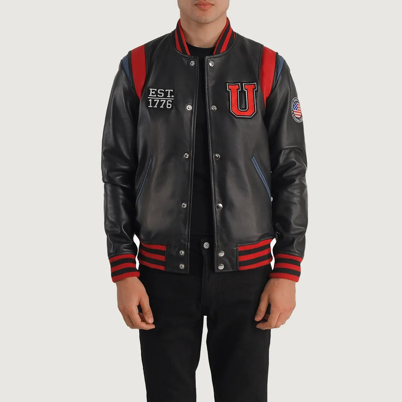 Liberte Usa Svart Leather Varsity Skinnjakke for Herre