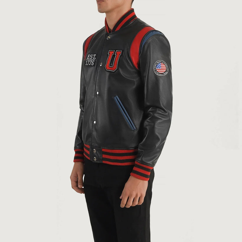 Liberte Usa Svart Leather Varsity Skinnjakke for Herre